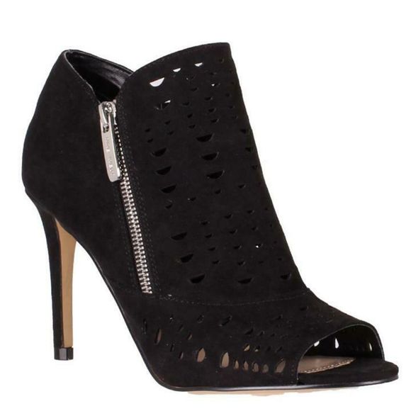Nine West ZANIA  Black Perforated Peep Toe Bootie - Picture 1 of 8